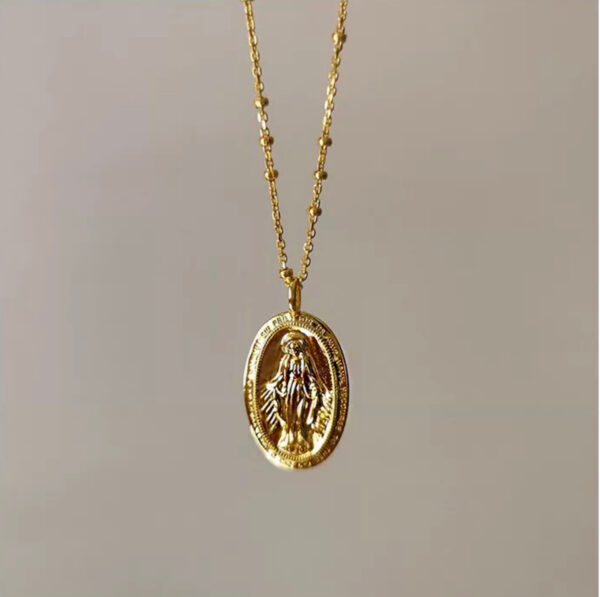 Fine Oval Shape Catholic Miraculous Medal Necklace Trendy 925 Stainless Sterling Silver with Pearl Diamond Zircon Charms
