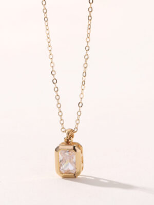Fashion Luxury Women Jewelry Custom Chain Necklaces Square Birthstone 925 Sterling Silver Necklace