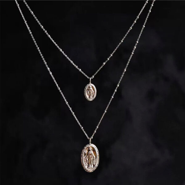 Fine Oval Shape Catholic Miraculous Medal Necklace Trendy 925 Stainless Sterling Silver with Pearl Diamond Zircon Charms