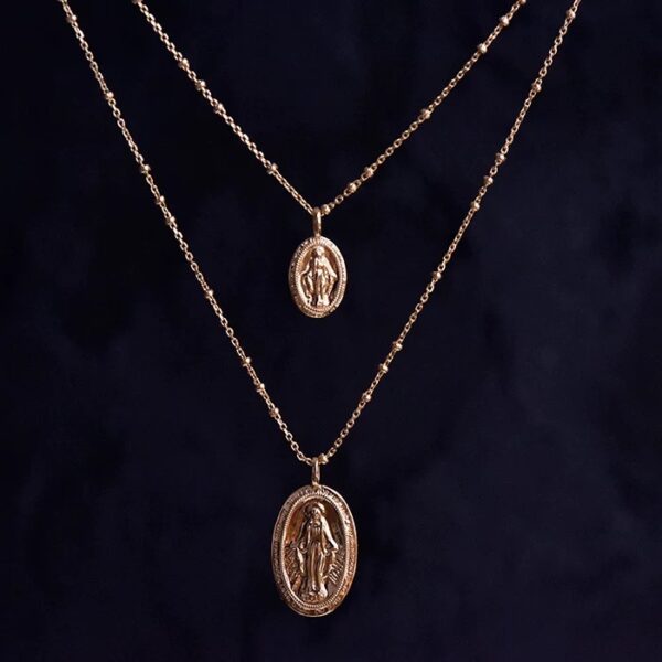 Fine Oval Shape Catholic Miraculous Medal Necklace Trendy 925 Stainless Sterling Silver with Pearl Diamond Zircon Charms