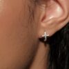 1.14 925 Sterling Silver Little Cross Stud Earrings, Dainty Cubic Zirconia Gold Plated Earrings, Hypoallergenic Dainty Jewelry for Women