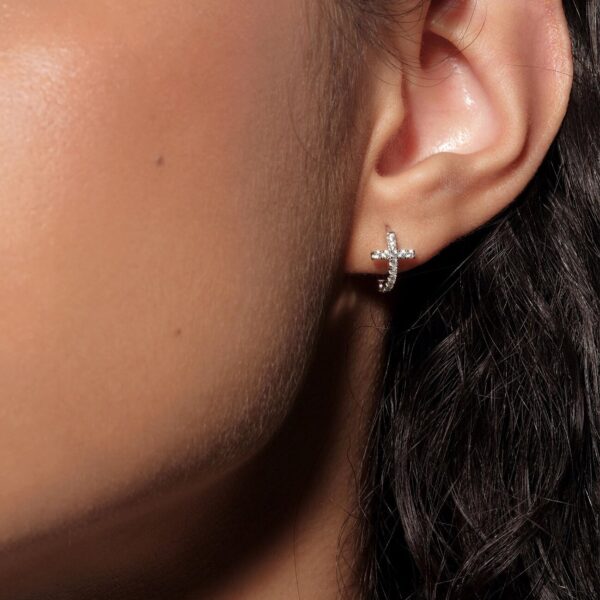 1.4 925 Sterling Silver Little Cross Stud Earrings, Dainty Cubic Zirconia Gold Plated Earrings, Hypoallergenic Dainty Jewelry for Women