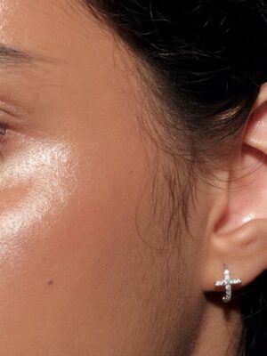 1.7 925 Sterling Silver Little Cross Stud Earrings, Dainty Cubic Zirconia Gold Plated Earrings, Hypoallergenic Dainty Jewelry for Women