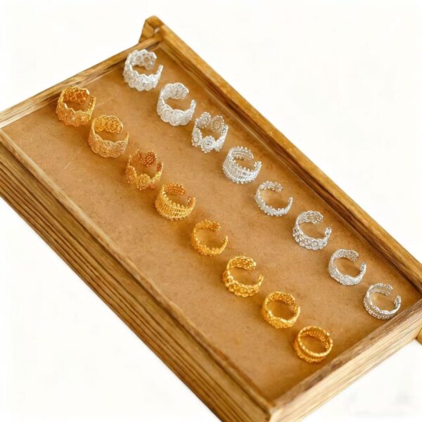 New Polished Ring for Women, Dainty Non Tarnish Chunky Wedding Lace Ring Set, Silver Jewelry Adjustable Bohemian Statement Ring