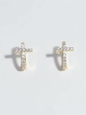 925 Sterling Silver Little Cross Stud Earrings, Dainty Cubic Zirconia Gold Plated Earrings, Hypoallergenic Dainty Jewelry for Women
