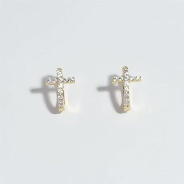 925 Sterling Silver Little Cross Stud Earrings, Dainty Cubic Zirconia Gold Plated Earrings, Hypoallergenic Dainty Jewelry for Women
