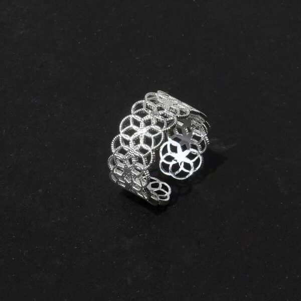 Polished Rings for Women, Dainty Non Tarnish Chunky Wedding Lace Ring Set,  Silver Jewelry Adjustable Bohemian Statement Ring