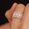 Polished Rings for Women, Dainty Non Tarnish Chunky Wedding Lace Ring Set,  Silver Jewelry Adjustable Bohemian Statement Ring