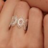 Polished Rings for Women, Dainty Non Tarnish Chunky Wedding Lace Ring Set,  Silver Jewelry Adjustable Bohemian Statement Ring