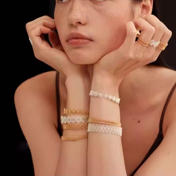 b Timeless Silver Bracelets for Women, Bohemian Vintage Jewelry Lace Cuff Bangle, Trendy Bangle Bracelet Stack Wide Stretch Statement