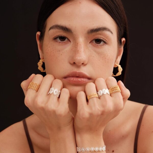 Polished Rings for Women, Dainty Non Tarnish Chunky Wedding Lace Ring Set,  Silver Jewelry Adjustable Bohemian Statement Ring