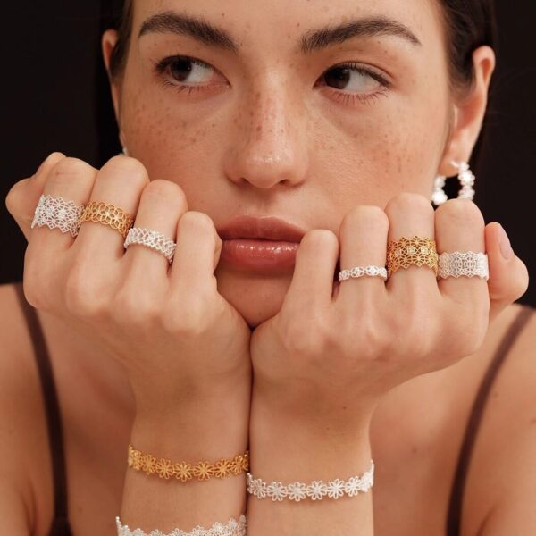 Polished Rings for Women, Dainty Non Tarnish Chunky Wedding Lace Ring Set,  Silver Jewelry Adjustable Bohemian Statement Ring