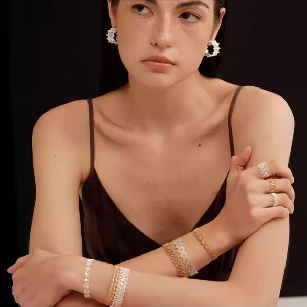 b4 Timeless Silver Bracelets for Women, Bohemian Vintage Jewelry Lace Cuff Bangle, Trendy Bangle Bracelet Stack Wide Stretch Statement