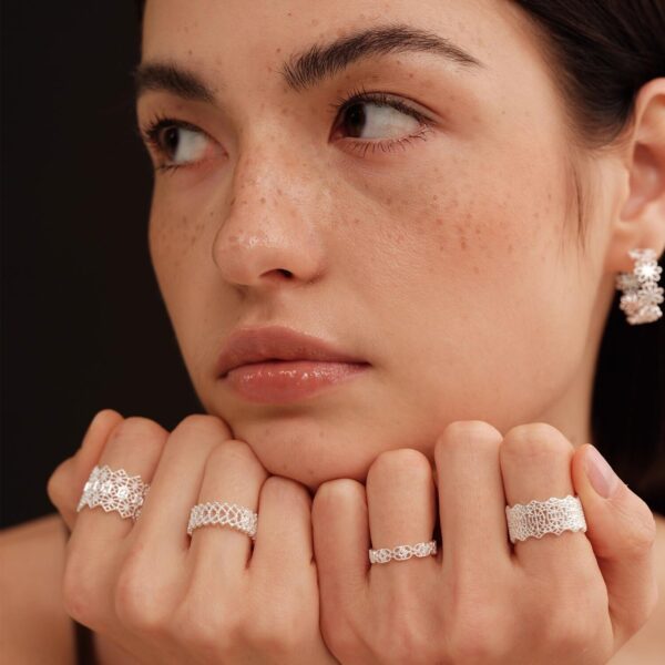 Polished Rings for Women, Dainty Non Tarnish Chunky Wedding Lace Ring Set,  Silver Jewelry Adjustable Bohemian Statement Ring