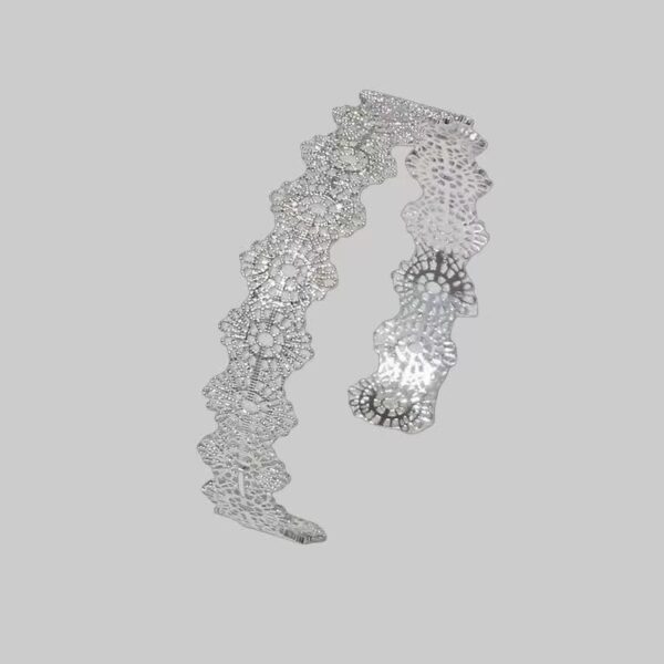 b6 Timeless Silver Bracelets for Women, Bohemian Vintage Jewelry Lace Cuff Bangle, Trendy Bangle Bracelet Stack Wide Stretch Statement