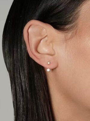 Silver Earrings for Women, Stud Earrings Hypoallergenic, 14k Gold Plated with Dainty Diamond, Earring Stacks Silver Jewelry Gift