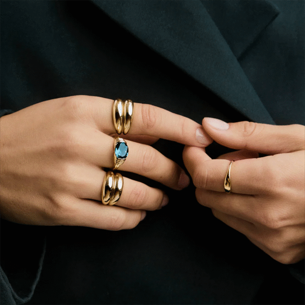 Custom Gold Plated Stainless Steel Gold Plated Rings for Women Non Tarnish Colourful Oval Zircon Gemstone Jewelry Design