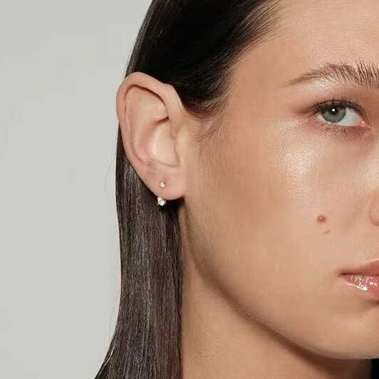 4 Silver Earrings for Women, Stud Earrings Hypoallergenic, 14k Gold Plated with Dainty Diamond, Earring Stacks Silver Jewelry Gift