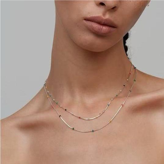 New Sliver Necklaces for Women, Charm Layered Beaded Necklace, Gold Plated Boho Jewelry for Wedding Gifts