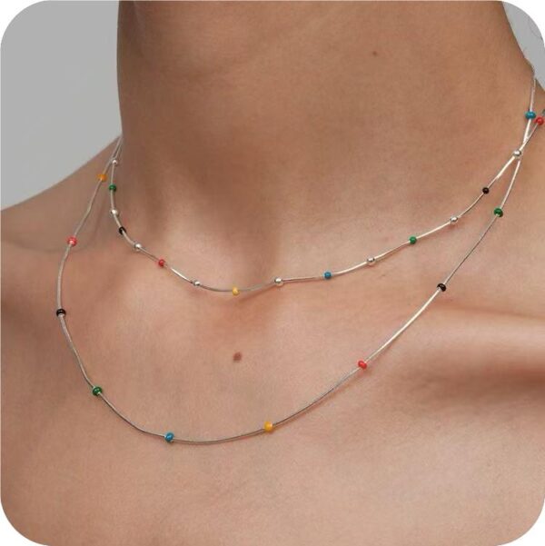 New Sliver Necklaces for Women, Charm Layered Beaded Necklace, Gold Plated Boho Jewelry for Wedding Gifts