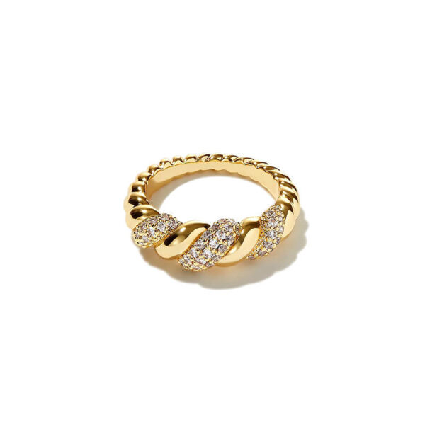 8 Wholesale Custom Jewelry Trendy Twisted Gold Plated Ring with Cubic Zirconia Fashion Pave Brass Ring for Women