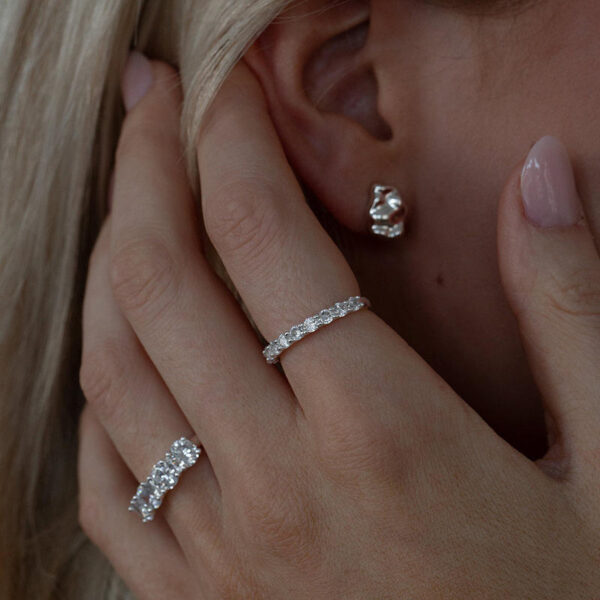 14K Gold Plated Brass Cubic Zircon Band Ring for Women Dainty Stackable Wedding Engagement Ring Jewelry