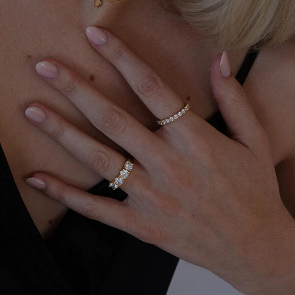 14K Gold Plated Brass Cubic Zircon Band Ring for Women Dainty Stackable Wedding Engagement Ring Jewelry