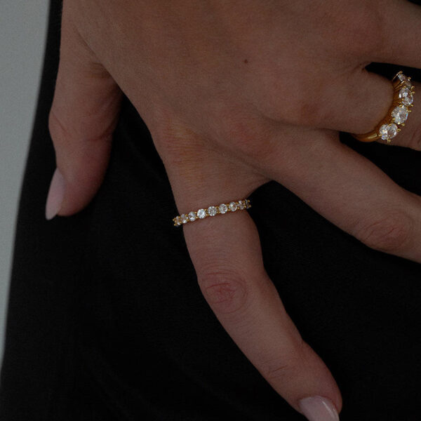 14K Gold Plated Brass Cubic Zircon Band Ring for Women Dainty Stackable Wedding Engagement Ring Jewelry