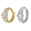b1 Luxury Triple CZ Clip on Earrings Non-Pierced Gold & Silver Ear Cuff Jewelry Sparkling Crystal Hoop for Women