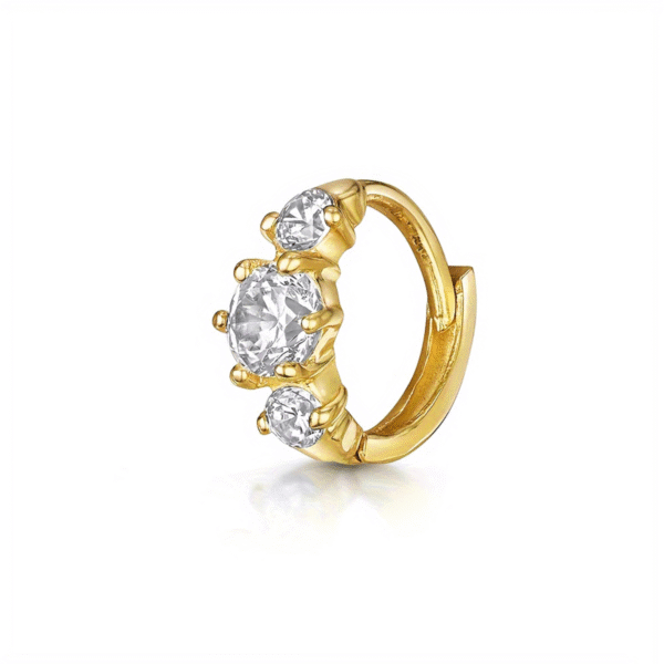 b3 Luxury Triple CZ Clip on Earrings Non-Pierced Gold & Silver Ear Cuff Jewelry Sparkling Crystal Hoop for Women