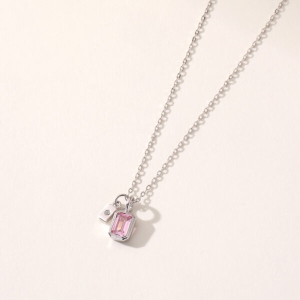 Wholesale 925 Sterling Silver Necklace for Girls Charming Square Birthstone Emerald Cut Pendant with Zirconia Woman's Gift