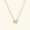 d1 Gold Plated Fashion 925 Sterling Silver Dainty Gold Necklace Double Circle Pendant Link Chain Women Minimalist Style