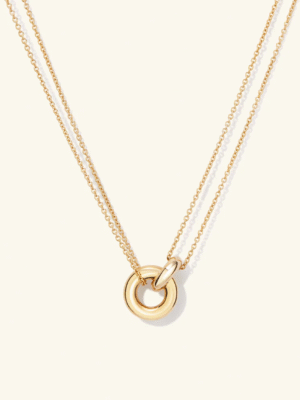 d1 Gold Plated Fashion 925 Sterling Silver Dainty Gold Necklace Double Circle Pendant Link Chain Women Minimalist Style
