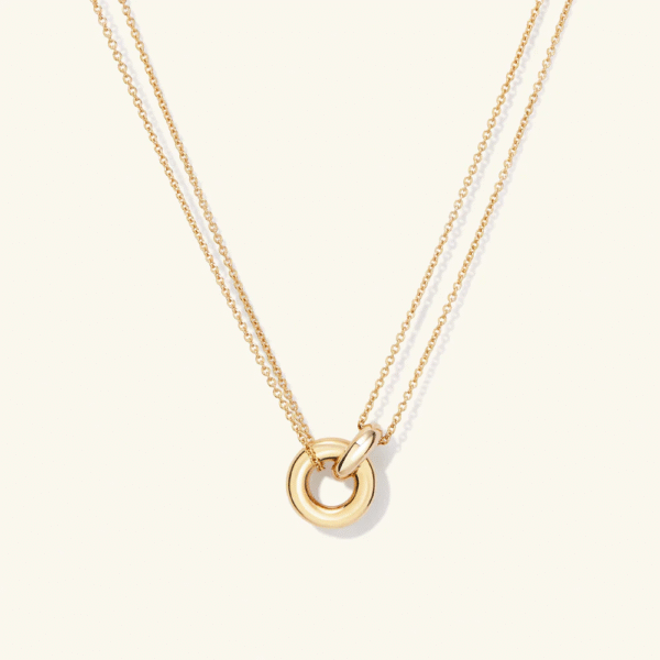 d1 Gold Plated Fashion 925 Sterling Silver Dainty Gold Necklace Double Circle Pendant Link Chain Women Minimalist Style