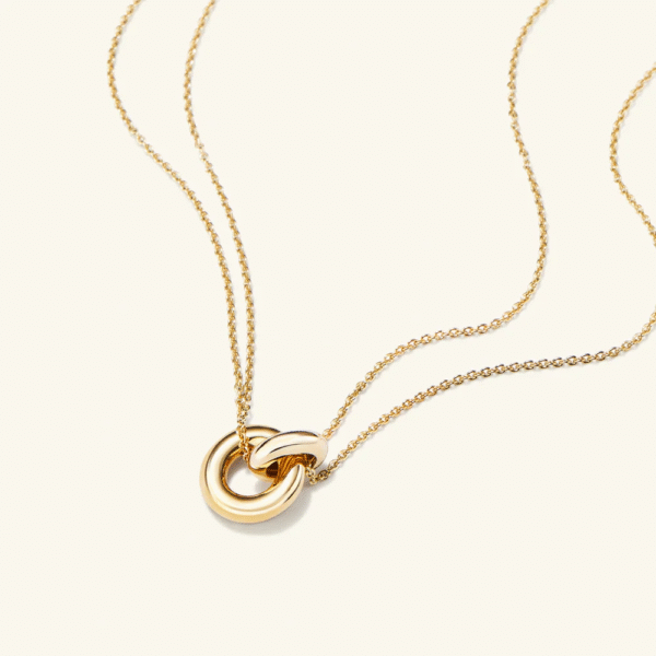 d2 Gold Plated Fashion 925 Sterling Silver Dainty Gold Necklace Double Circle Pendant Link Chain Women Minimalist Style