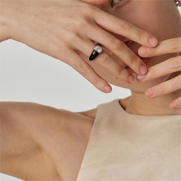 d4 Minimalist Design Black Onyx Promise Ring Fashion Jewelry Luxury Gift for Women's Birthday