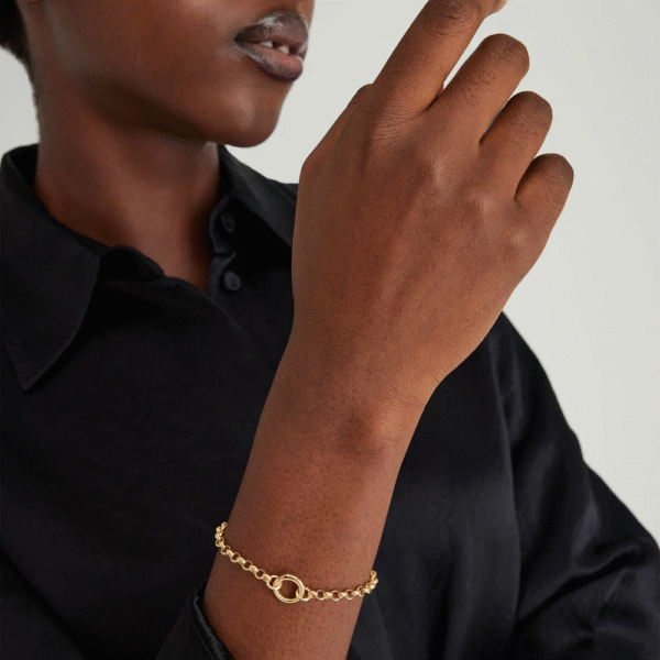 e5 925 Sterling Silver Dainty Gold Bracelet with Dainty Roman Double Circle Chain and Link Fashion Jewelry