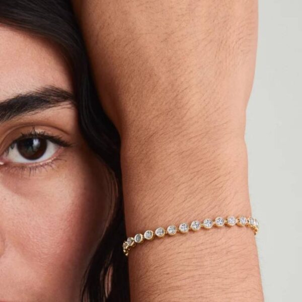 14K Gold Plated Tennis Waterproof Gold Bracelet Women Bezel Set CZ Diamond Link Chain Adjustable Luxury Jewelry Gift