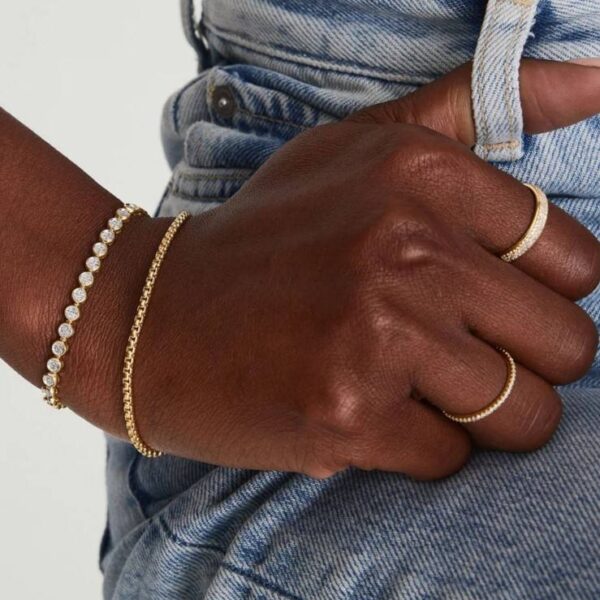 14K Gold Plated Tennis Waterproof Gold Bracelet Women Bezel Set CZ Diamond Link Chain Adjustable Luxury Jewelry Gift