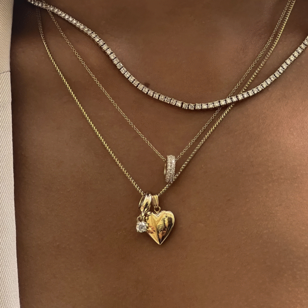 j3 Elegant Minimalist Heart-Shape Silver Necklace with Sparkling Gemstone Gold Plated Manufactured Jewelry