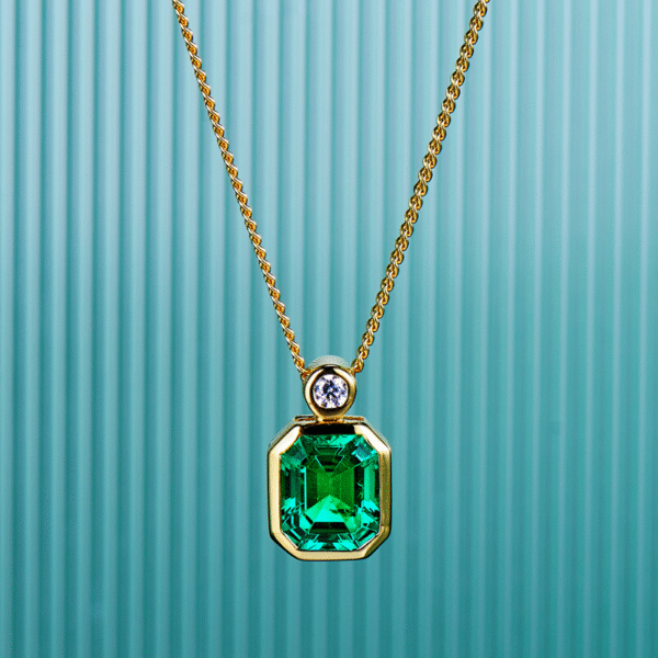 k3 Emerald Cut Green Gemstone Pendant Necklace 18K Gold Plated with CZ Accent for Women Daily Wear