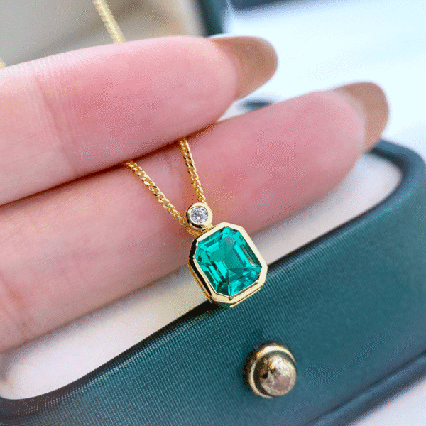 k4 Emerald Cut Green Gemstone Pendant Necklace 18K Gold Plated with CZ Accent for Women Daily Wear