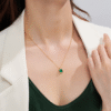 k5 Emerald Cut Green Gemstone Pendant Necklace 18K Gold Plated with CZ Accent for Women Daily Wear