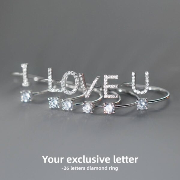 n2 S925 Silver Travel Engagement Rings for Women Korean Style With 5A Cubic 26 English Letters Adjustable Body Jewelry