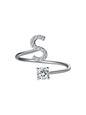 n3 S925 Silver Travel Engagement Rings for Women Korean Style With 5A Cubic 26 English Letters Adjustable Body Jewelry