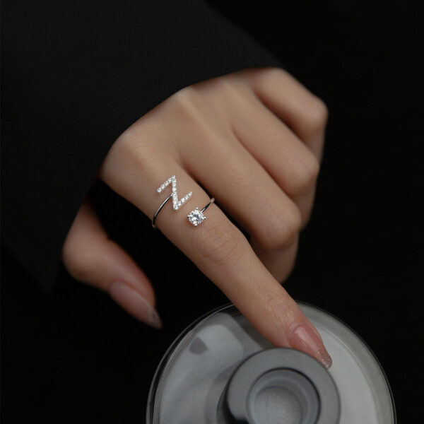 n5 S925 Silver Travel Engagement Rings for Women Korean Style With 5A Cubic 26 English Letters Adjustable Body Jewelry