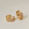 Women's 14k Solid Gold Huggie Earrings Copper Hoop Studs with Zircon Trendy Sterling Silver Jewelry for Gifts