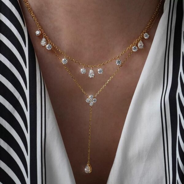 Fashion 925 Sterling Silver Dainty Classic Elegant Y-shaped 5A Zirconia Choker Necklace for Women Jewelry