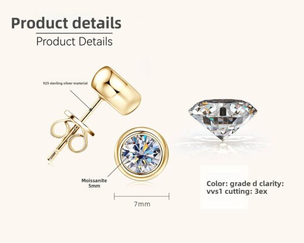 r5 Hot-Selling Moissanite Diamond Stud Hypoallergenic 925 Sterling Silver with 18K Gold Plating Earrings for Women