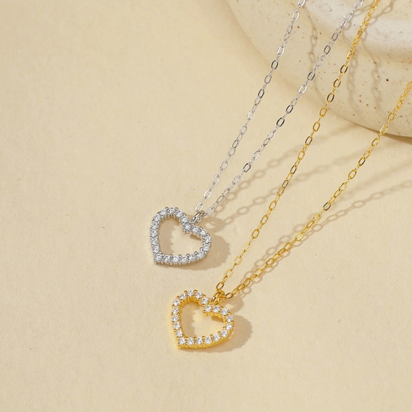 Women's Sterling Silver Wedding Jewelry Gold-Plated Zircon Heart-Shaped Pendant Necklace Love Design Fine Pendant Necklaces